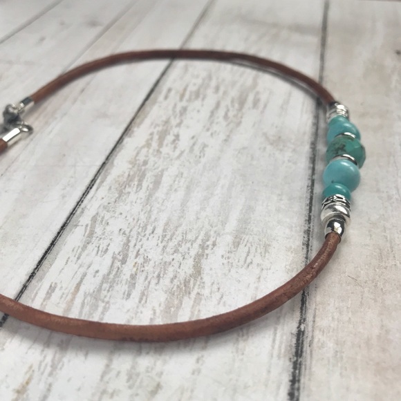 LAST ONE•Hand Crafted Leather & Turquoise Necklace - Picture 5 of 6